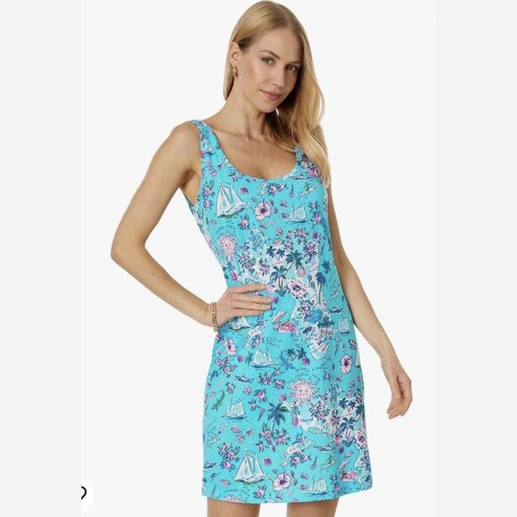 Lilly Pulitzer Newberri Amalfi Blue Lillys Roadtrip Tank Mini Dress 41228 - Picture 3 of 13
